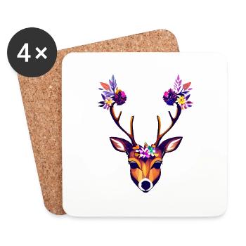 belles fleurs de cerf nature forêt - Dessous de verre (lot de 4) - blanc - Devant