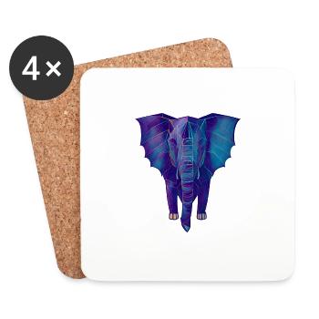 Geometric Blue Elephant - Coasters (set of 4) - white - Front