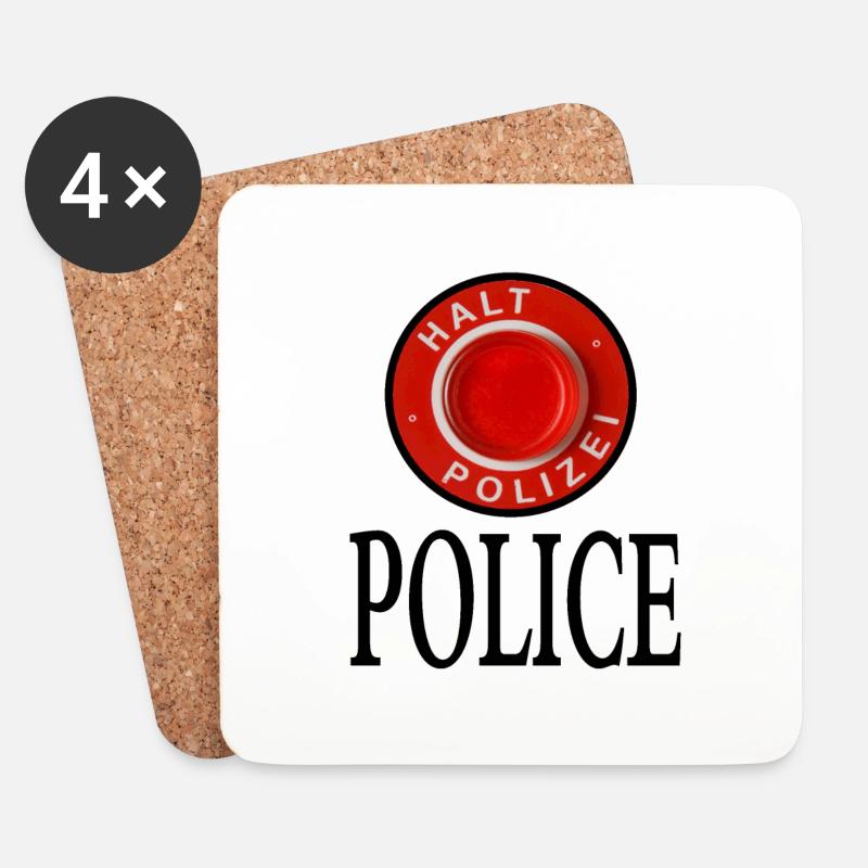 Halt Polizei bitte folgen Polizeiwagen Geschenk - Untersetzer (4er-Set) - Weiß