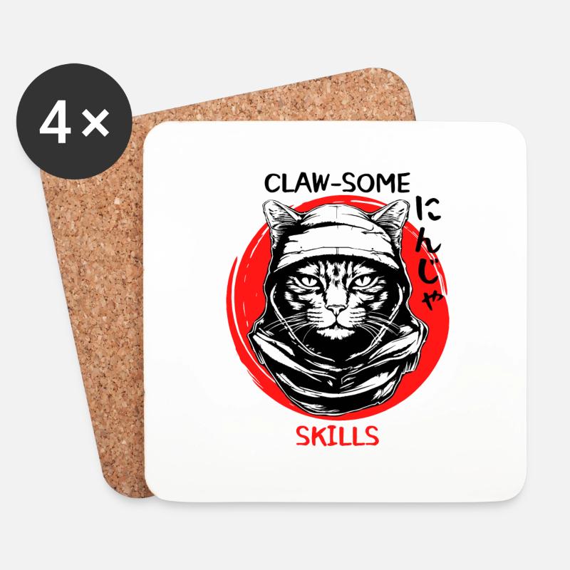 Ninja Cat - Untersetzer (4er-Set) - Weiß