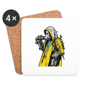 Hood woman wearing a face mask with a yellow - Dessous de verre (lot de 4) - blanc - Devant