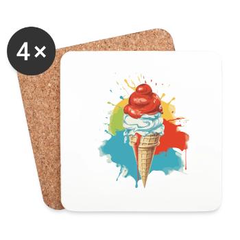 Glace Italienne Vanille Fraise - Dessous de verre (lot de 4) - blanc - Devant