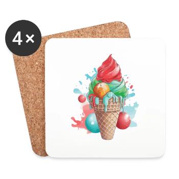 Cornet de glace pistache fraise - Dessous de verre (lot de 4) - blanc - Devant