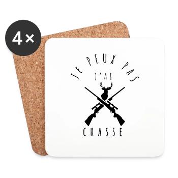 chasse - Je peux pas, j'ai chasse - Dessous de verre (lot de 4) - blanc - Devant