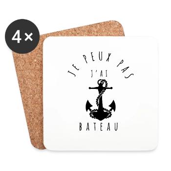 bateau - T-shirt "Je peux pas, j'ai bateau" - Dessous de verre (lot de 4) - blanc - Devant