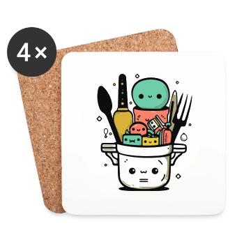 Ustensiles de cuisine Kawaii - Dessous de verre (lot de 4) - blanc - Devant