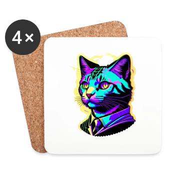 Gentleman Katze bunt - Untersetzer (4er-Set) - Weiß - Vorne