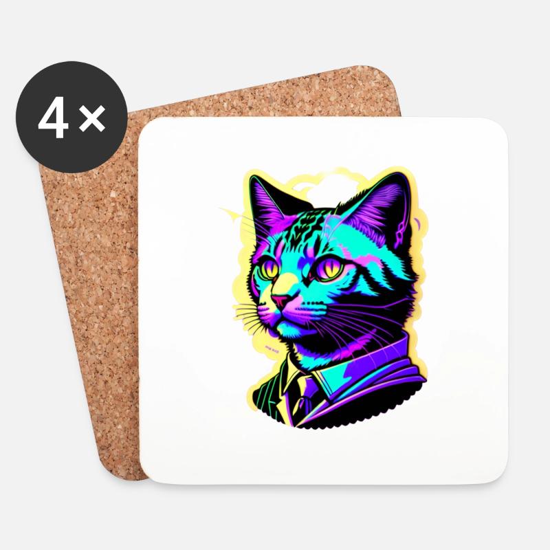 Gentleman Katze bunt - Untersetzer (4er-Set) - Weiß
