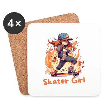 Adolescente sur Skateboard Skater Skater Girl Shirt - Dessous de verre (lot de 4) - blanc - Devant