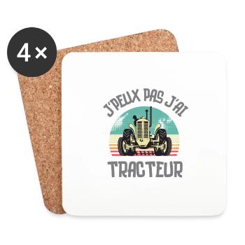 Fermier fermière tracteur - Dessous de verre (lot de 4) - blanc - Devant