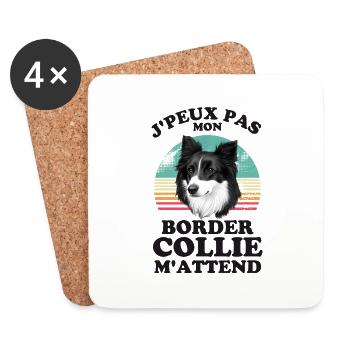 Humour chien border collie - Dessous de verre (lot de 4) - blanc - Devant