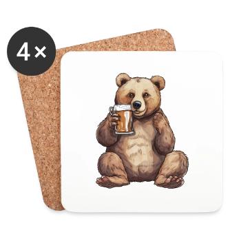 Beer instead of honey - bear with beer glass - Coasters (set of 4) - white - Front