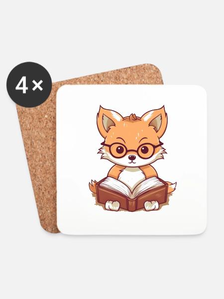 Süßer Fuchs liest ein Buch - Untersetzer (4er-Set) - Weiß