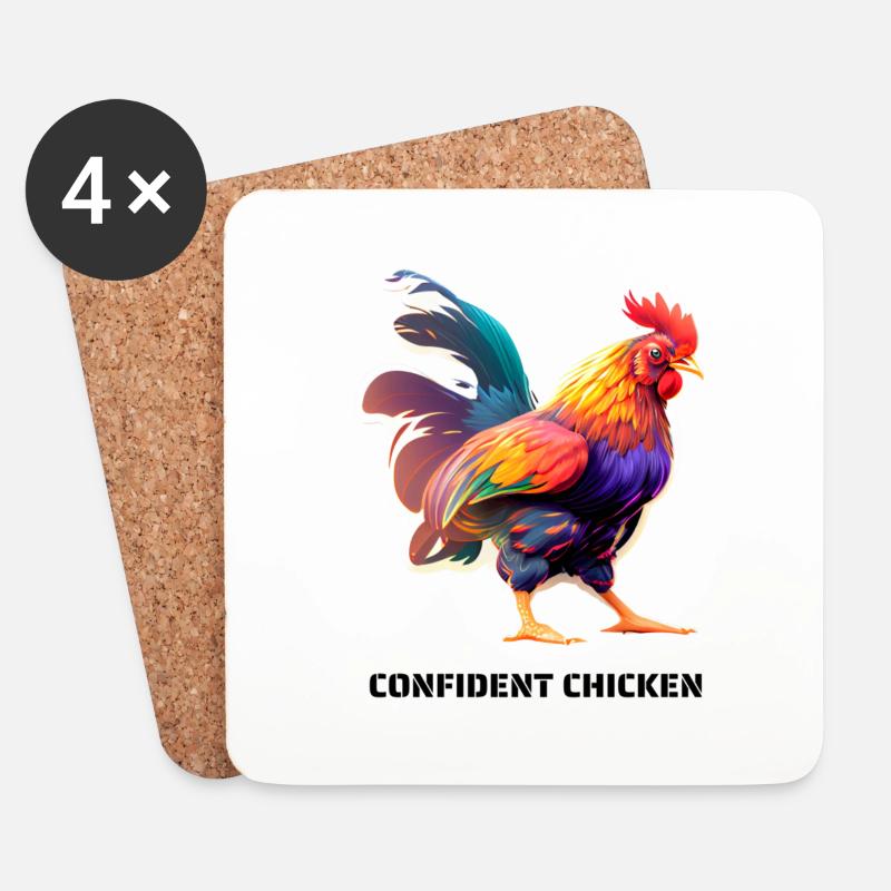 CONFIDENT CHICKEN - Untersetzer (4er-Set) - Weiß