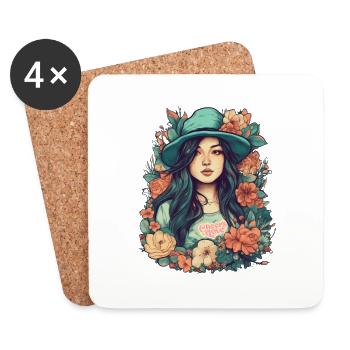 Asian Summer Retro Vintage Floral Design Asia - Coasters (set of 4) - white - Front