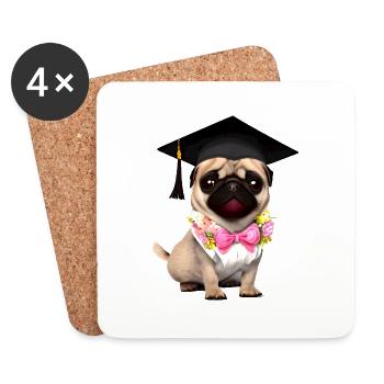 Bachelor Bulldog Study Dogs Graduation - Dessous de verre (lot de 4) - blanc - Devant