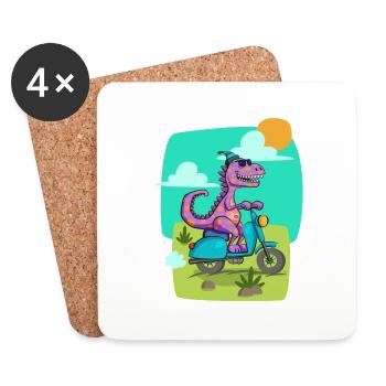Dino Scooter Cool - Coasters (set of 4) - white - Front