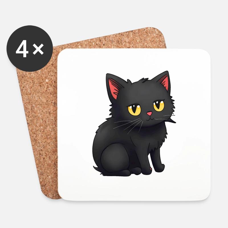 niedliche-schwarze-Katzen-Aufkleber-Sticker - Untersetzer (4er-Set) - Weiß