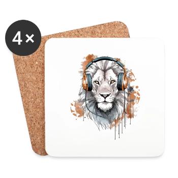 Heko the audiophile lion - Coasters (set of 4) - white - Front