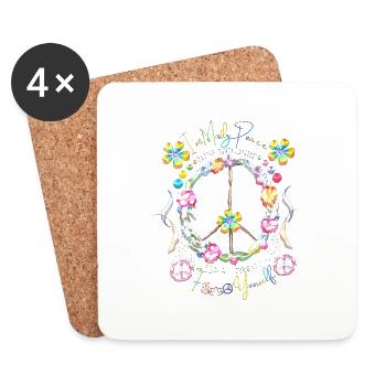 Hippie soul groovy Heure d’été Bonnes vibrations 70s 80s - Dessous de verre (lot de 4) - blanc - Devant