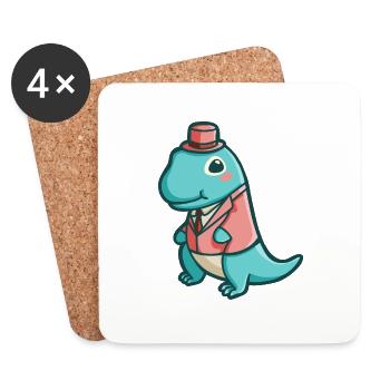 hugadino Gentleman Dino, süßer Dinosaurier - Untersetzer (4er-Set) - Weiß - Vorne