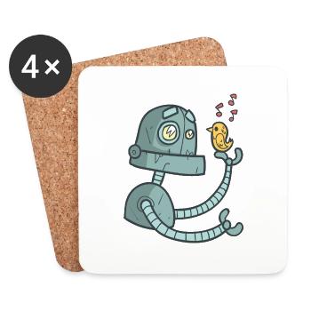 Roboter mit Vogel - Untersetzer (4er-Set) - Weiß - Vorne