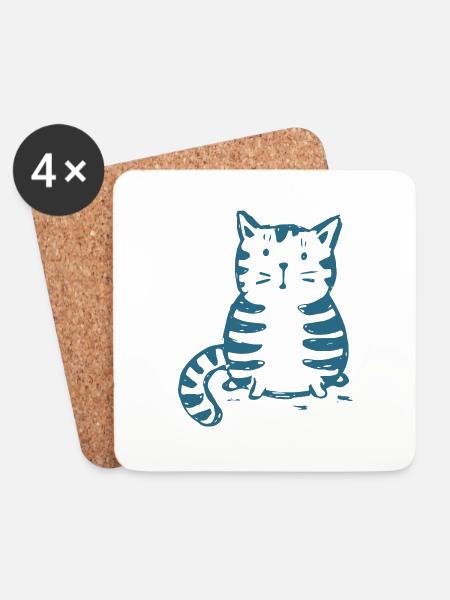 Katze - Untersetzer (4er-Set) - Weiß
