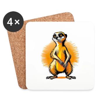 Proud meerkat in sunset - Zoo Comic - Coasters (set of 4) - white - Front