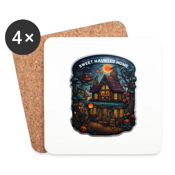 Süßes Spukhaus niedlicher Halloween Sticker Kürbis - Untersetzer (4er-Set) - Weiß - Vorne