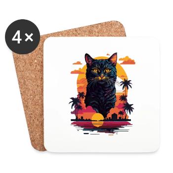 Chat sur la plage - Dessous de verre (lot de 4) - blanc - Devant