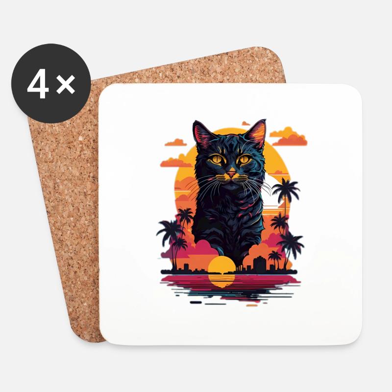 Katze am Strand - Untersetzer (4er-Set) - Weiß