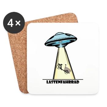 Ufo, Lastenfahrrad, Lastenrad, Cargobike, Aliens - Untersetzer (4er-Set) - Weiß - Vorne