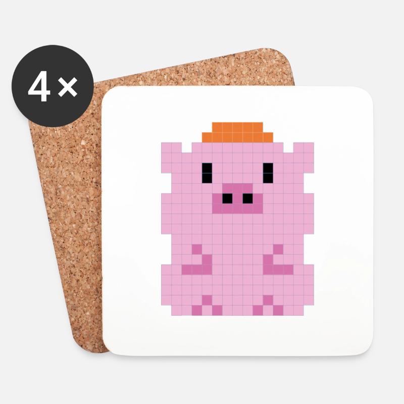 Ein kleines Schweinchen mit einer verpixelten Mütze - Untersetzer (4er-Set) - Weiß