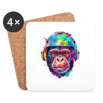 Affe mit Weltraumhelm - Untersetzer (4er-Set) - Weiß - Vorne