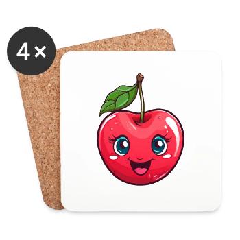 Kawaii Chibi Cherry Girl - Coasters (set of 4) - white - Front