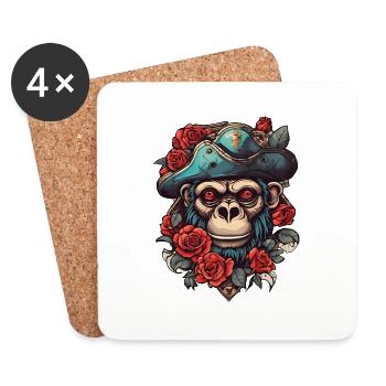 Singe pirate - Dessous de verre (lot de 4) - blanc - Devant