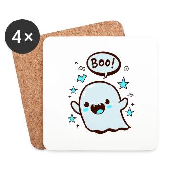 Spooky Cute Kawaii Ghost Design - Boo - Coasters (set of 4) - white - Front