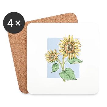 Fleur de tournesol - dessin - Dessous de verre (lot de 4) - blanc - Devant