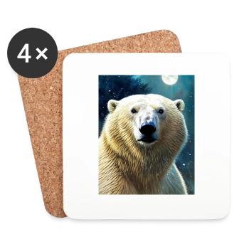 majestic polar bear portrait painting animal moon - Coasters (set of 4) - white - Front