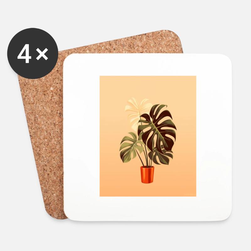 Pastellfarbene Monstera - Untersetzer (4er-Set) - Weiß
