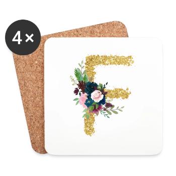 Lettre f gold floral - Dessous de verre (lot de 4) - blanc - Devant
