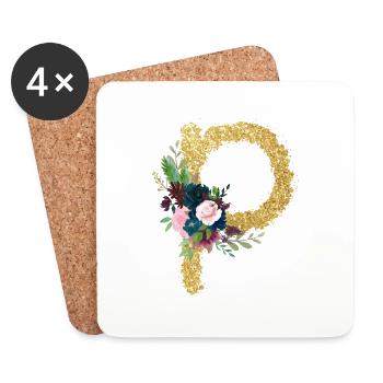 Letter p gold floral - Coasters (set of 4) - white - Front