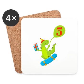 Niedlicher Dinosaurier zum 5-jährigen Jubiläum - Untersetzer (4er-Set) - Weiß - Vorne