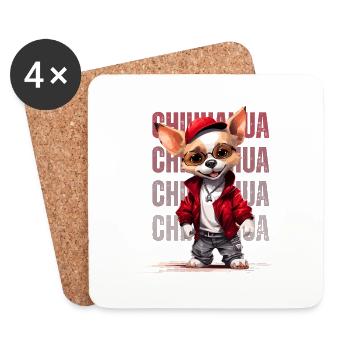 Chihuahua Cartoonish Streetwear Tee | Urban Dog - Coasters (set of 4) - white - Front