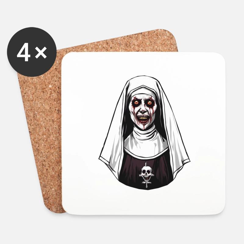 Horror Nonne Halloween Grusel Creepy - Untersetzer (4er-Set) - Weiß