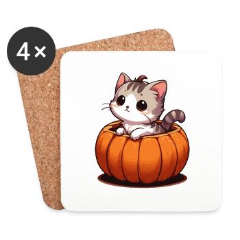Cat in Pumpkin Halloween - Coasters (set of 4) - white - Front
