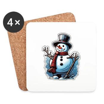 Snowman / Winter / Snow / Comic / Cold - Coasters (set of 4) - white - Front