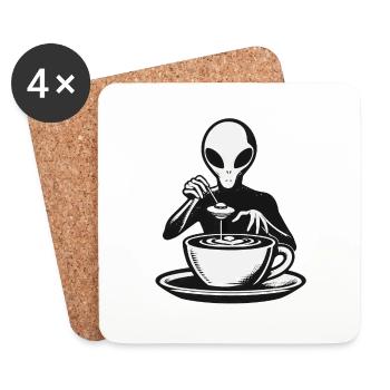 Alien Barista Silhouette with UFO Coffee - Coasters (set of 4) - white - Front