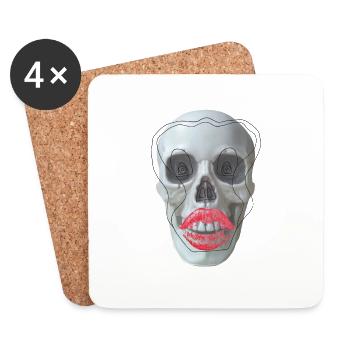 Crâne aux lèvres rouges - Dessous de verre (lot de 4) - blanc - Devant