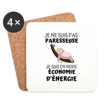 Pas paresseuse je en mode économie d énergie 2 - Dessous de verre (lot de 4) - blanc - Devant
